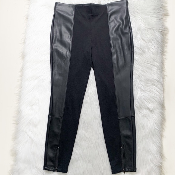 SOLD-Halston Faux Leather Zippered Black Riding Moto Pants - Picture 2 of 8